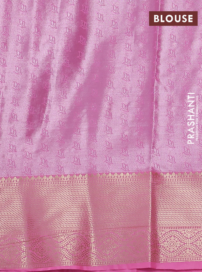 Bangalori tissue silk saree pastel lavender and light pink with zari woven floral design brocade pattern and zari woven border