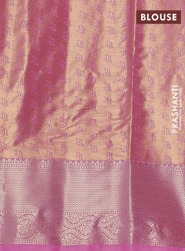 Bangalori tissue silk saree dual shade of navy blue and peach pink with zari woven floral design brocade pattern and zari woven border