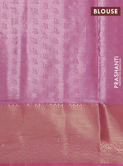 Bangalori tissue silk saree pastel lavender and peach pink with zari woven floral design brocade pattern and zari woven border