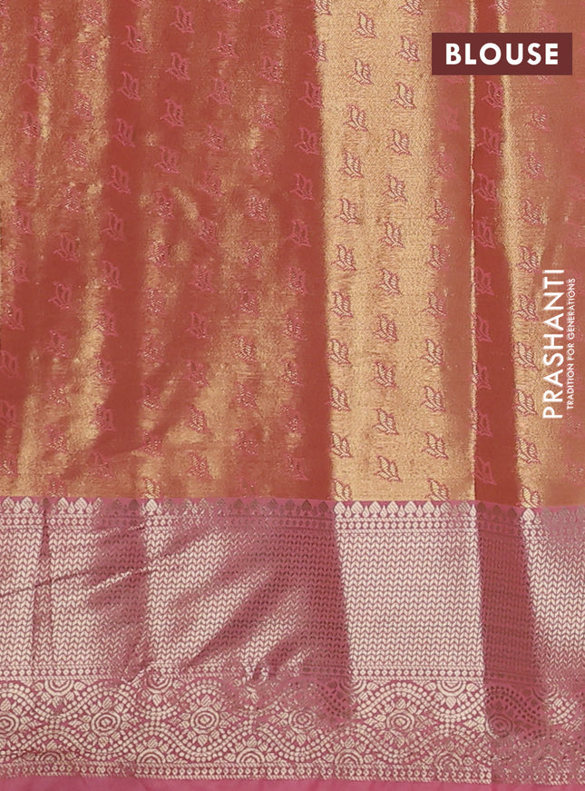 Bangalori tissue silk saree light green and peach pink with zari woven floral design brocade pattern and zari woven border