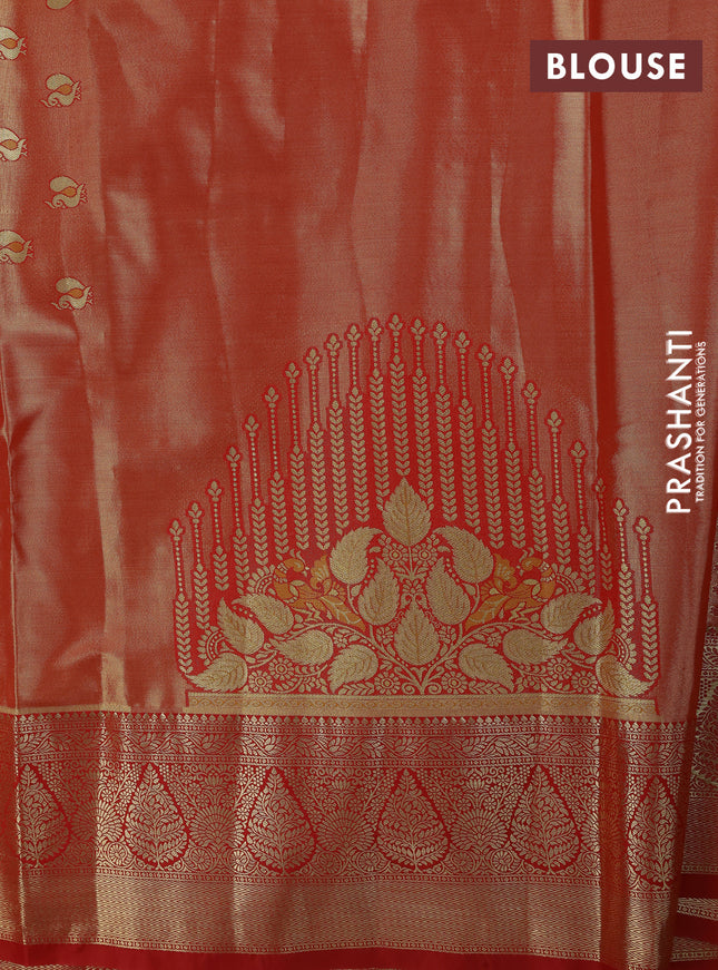 Bangalori tissue silk saree gold and red with allover zari woven mina weaves and zari woven border