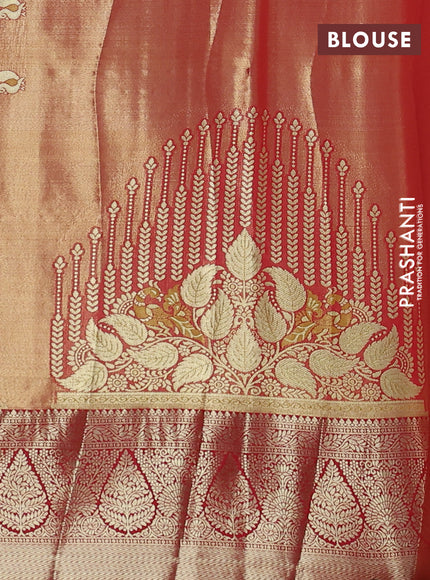 Bangalori tissue silk saree yellow shade and red with allover zari woven mina weaves and zari woven border