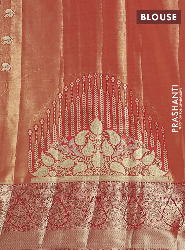 Bangalori tissue silk saree gold and red with allover zari woven mina weaves and zari woven border
