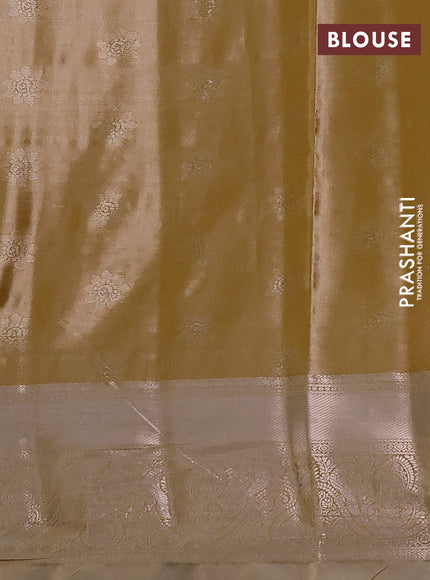 Bangalori tissue silk saree peach shade with silver zari woven brocade weaves and zari woven border