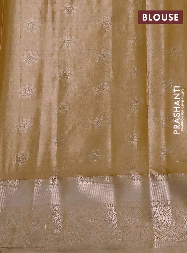 Bangalori tissue silk saree pastel lavender and mustard yellow with silver zari woven brocade weaves and zari woven border
