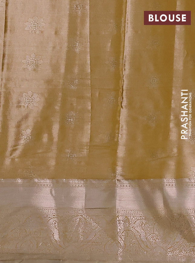 Bangalori tissue silk saree magenta pink and mustard yellow with silver zari woven brocade weaves and zari woven border