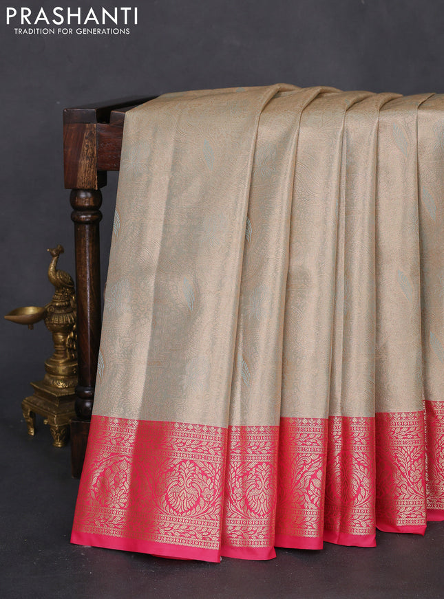 Bangalori tissue silk saree pastel shade and pink with silver zari woven brocade weaves and zari woven border