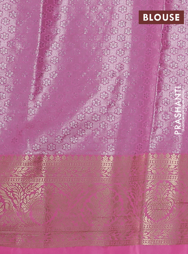 Bangalori tissue silk saree teal blue and candy pink with silver zari woven brocade weaves and zari woven border
