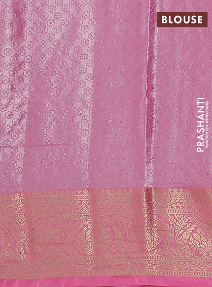 Bangalori tissue silk saree mustard yelllow and light pink with silver zari woven brocade weaves and zari woven border