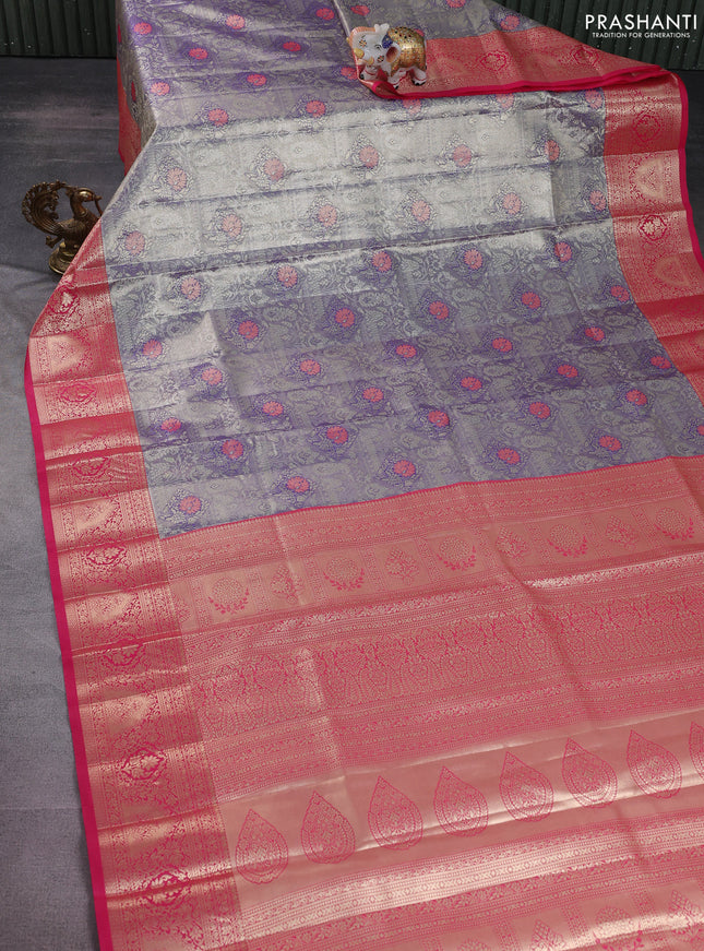 Bangalori tissue silk saree dual shade of blue and pink with allover zari woven mina weaves and zari woven border