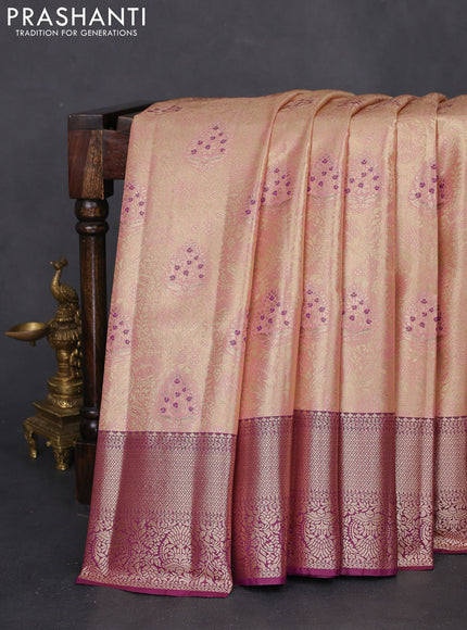 Bangalori tissue silk saree pastel pink and wine shade with zari woven brocade weaves and zari woven border