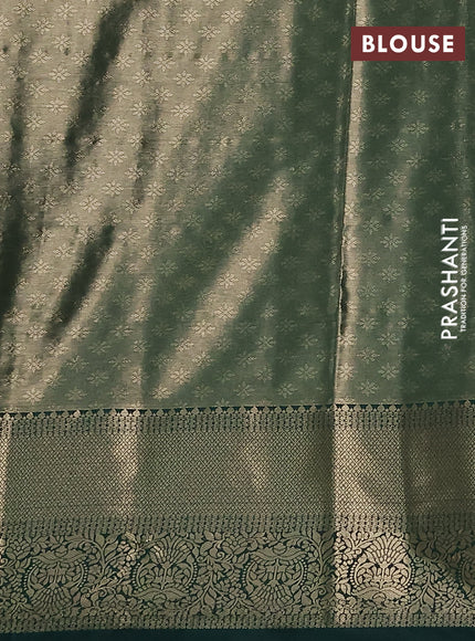 Bangalori tissue silk saree peach pink and green with zari woven brocade weaves and zari woven border