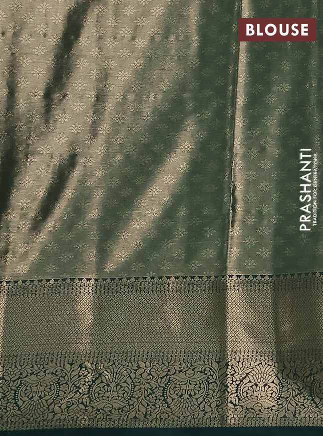 Bangalori tissue silk saree peach pink and green with zari woven brocade weaves and zari woven border