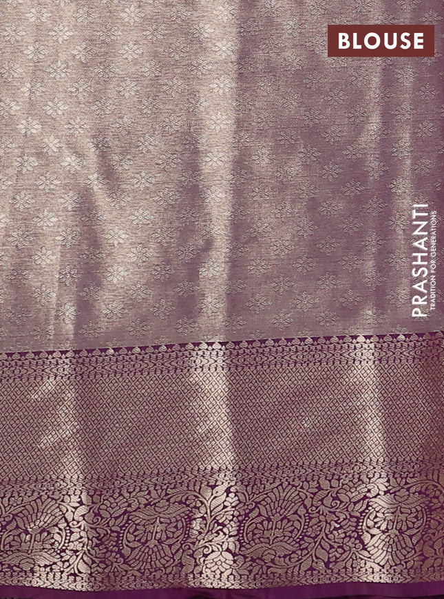 Bangalori tissue silk saree dula shade of navy blue and purple with zari woven brocade weaves and zari woven border
