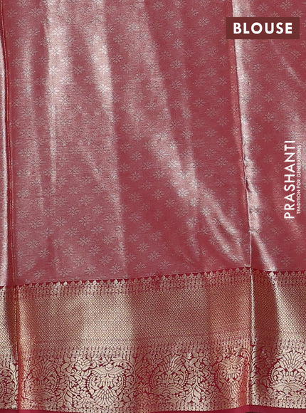 Bangalori tissue silk saree teal green and maroon with zari woven brocade weaves and zari woven border