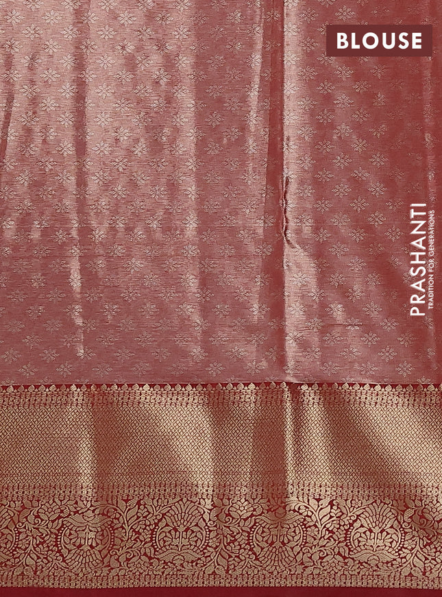Bangalori tissue silk saree teal green and maroon with zari woven brocade weaves and zari woven border