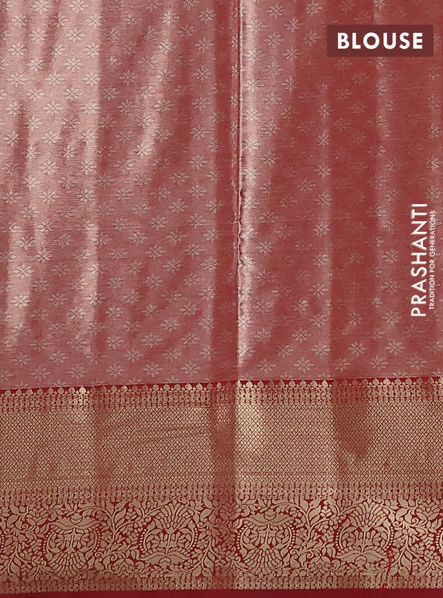 Bangalori tissue silk saree pastel blue and maroon with zari woven brocade weaves and zari woven border