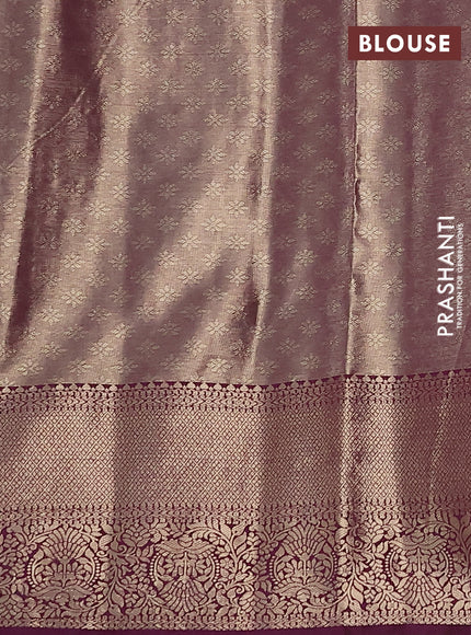 Bangalori tissue silk saree pastel pink and wine shade with zari woven brocade weaves and zari woven border