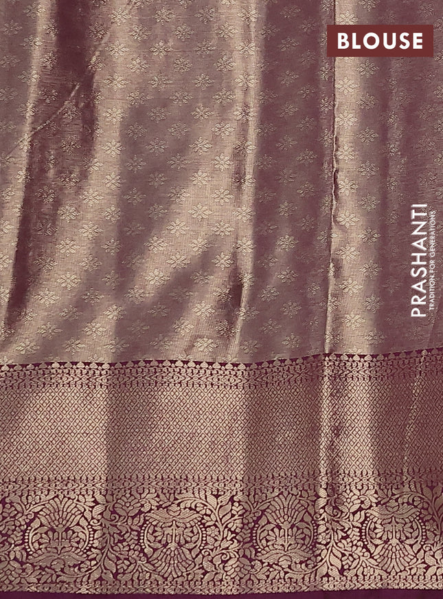 Bangalori tissue silk saree pastel pink and wine shade with zari woven brocade weaves and zari woven border