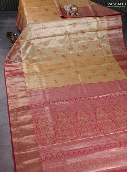 Bangalori tissue silk saree sandal and maroon with zari woven brocade weaves and zari woven border