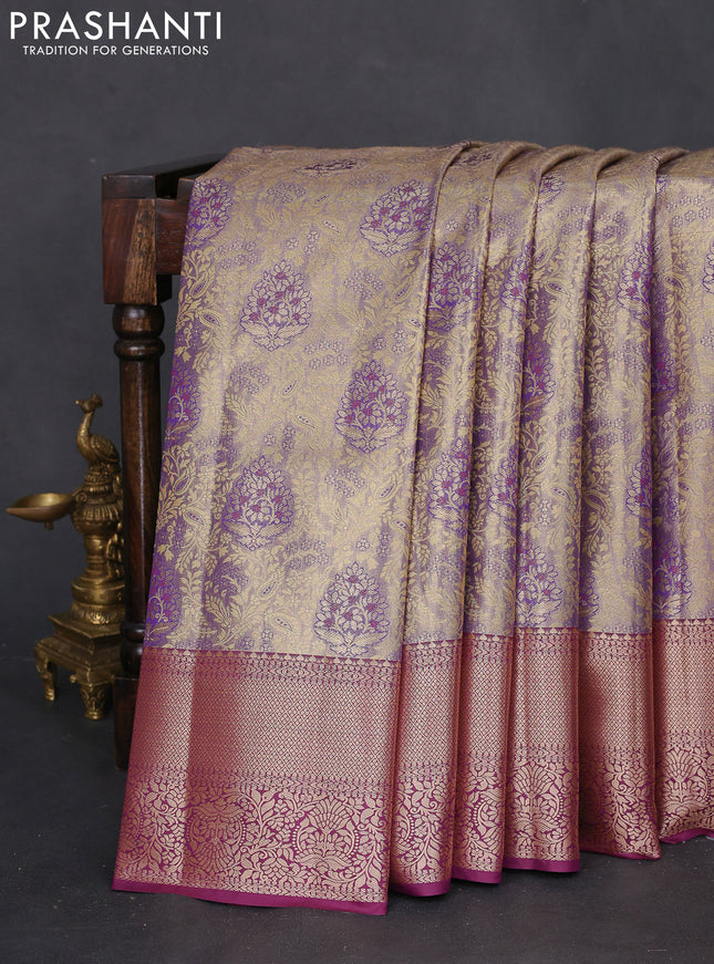 Bangalori tissue silk saree dual shade of violet and wine shade with zari woven brocade weaves and zari woven border