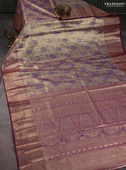 Bangalori tissue silk saree dual shade of violet and wine shade with zari woven brocade weaves and zari woven border