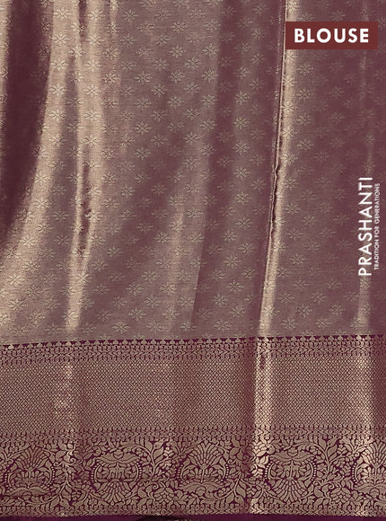 Bangalori tissue silk saree teal blue and wine shade with zari woven brocade weaves and zari woven border
