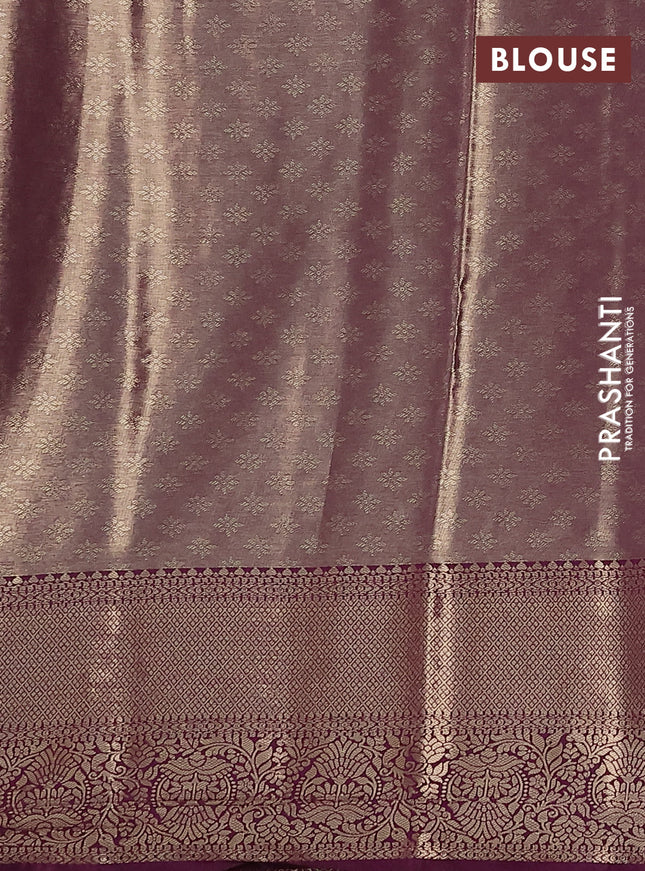 Bangalori tissue silk saree teal blue and wine shade with zari woven brocade weaves and zari woven border