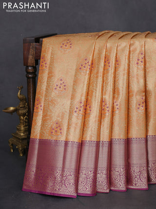 Bangalori tissue silk saree pale orange and wine shade with zari woven brocade weaves and zari woven border