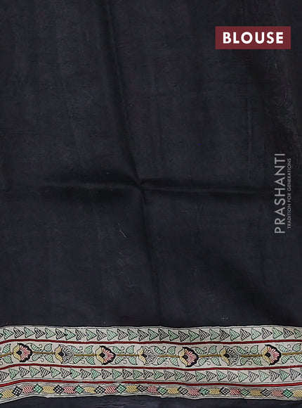 Madhubani printed silk saree black and cream with butta prints and printed border