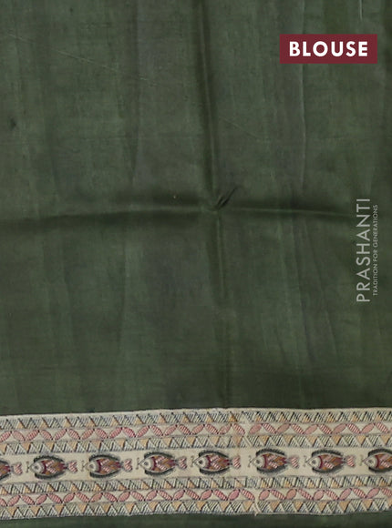 Madhubani printed silk saree cream and sap green with allover prints and printed border