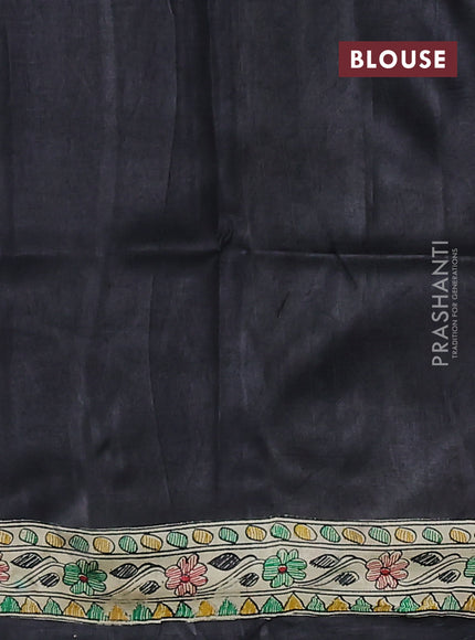 Madhubani printed silk saree black and cream with butta prints and printed border
