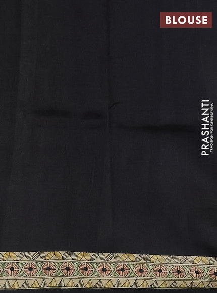 Madhubani printed silk saree cream and black with allover prints and printed border