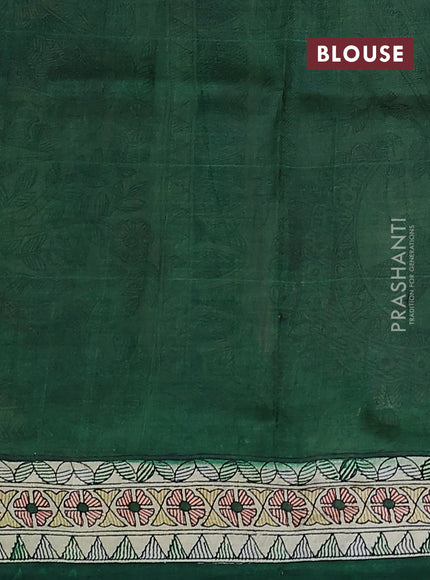 Madhubani printed silk saree cream and green with allover prints and printed border