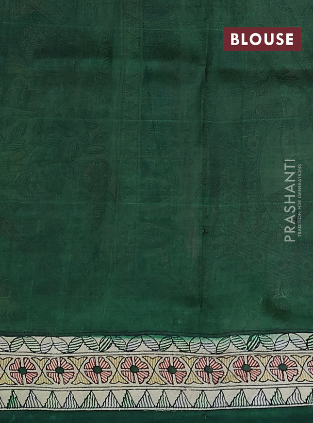 Tussar madhubani printed silk saree cream and green with allover prints and printed border