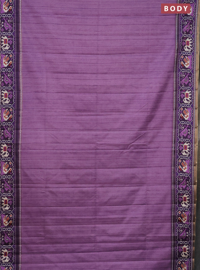 Semi tussar saree mild purple and purple with plain body and patola printed border