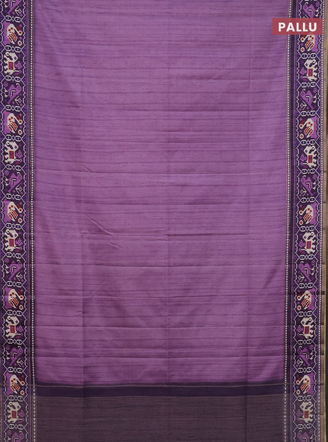 Semi tussar saree mild purple and purple with plain body and patola printed border