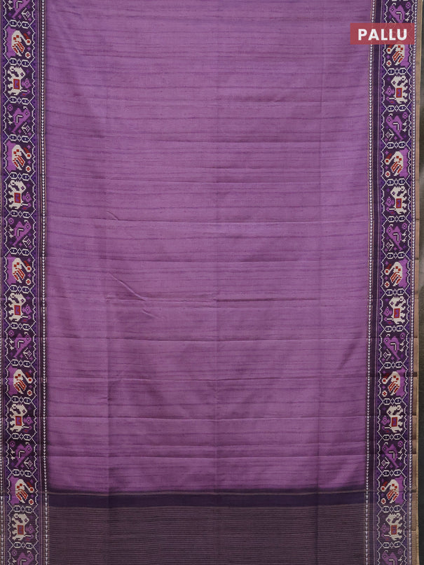Semi tussar saree mild purple and purple with plain body and patola printed border