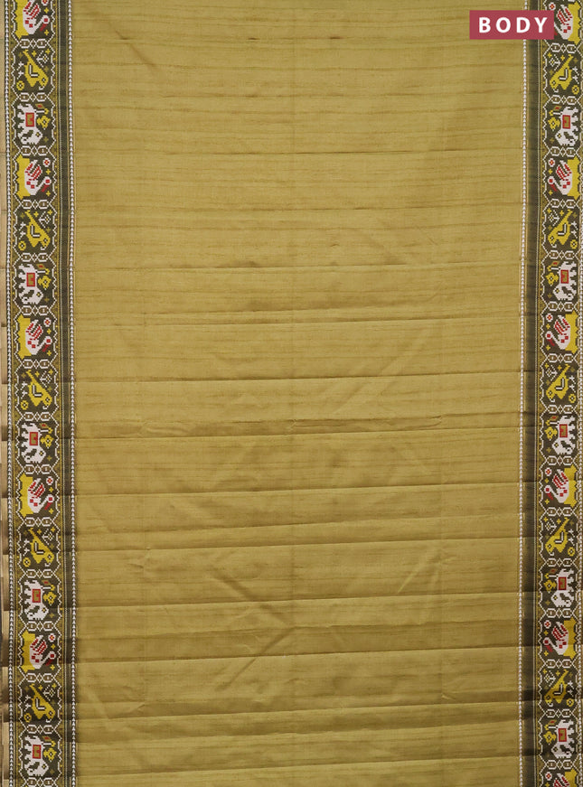 Semi tussar saree light green and sap green with plain body and patola printed border