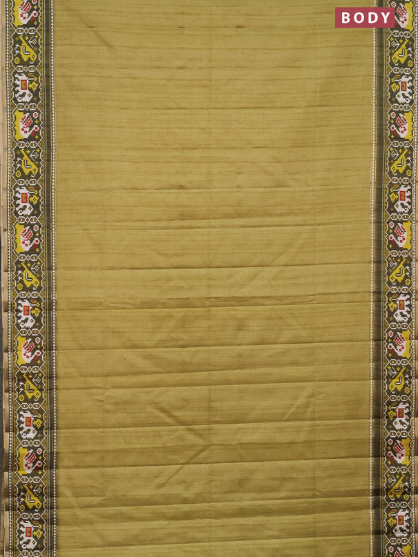 Semi tussar saree light green and sap green with plain body and patola printed border