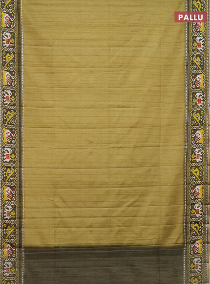 Semi tussar saree light green and sap green with plain body and patola printed border