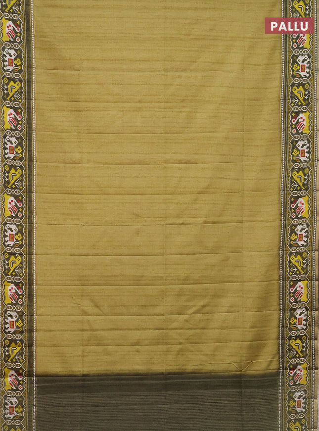 Semi tussar saree light green and sap green with plain body and patola printed border