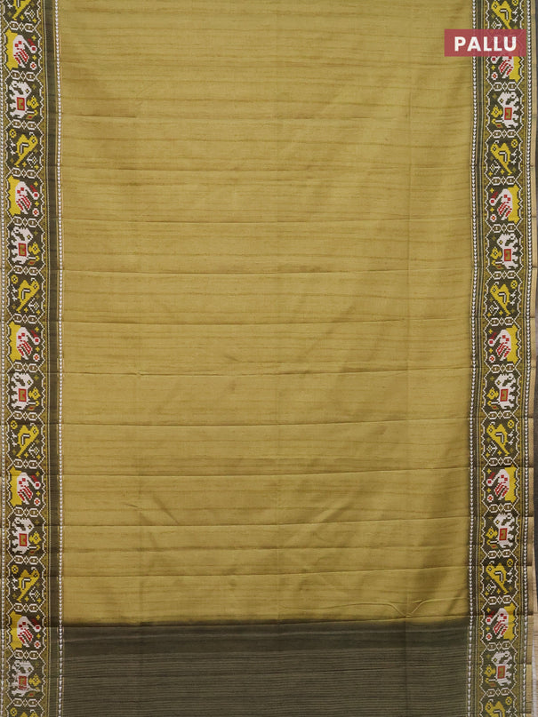 Semi tussar saree light green and sap green with plain body and patola printed border