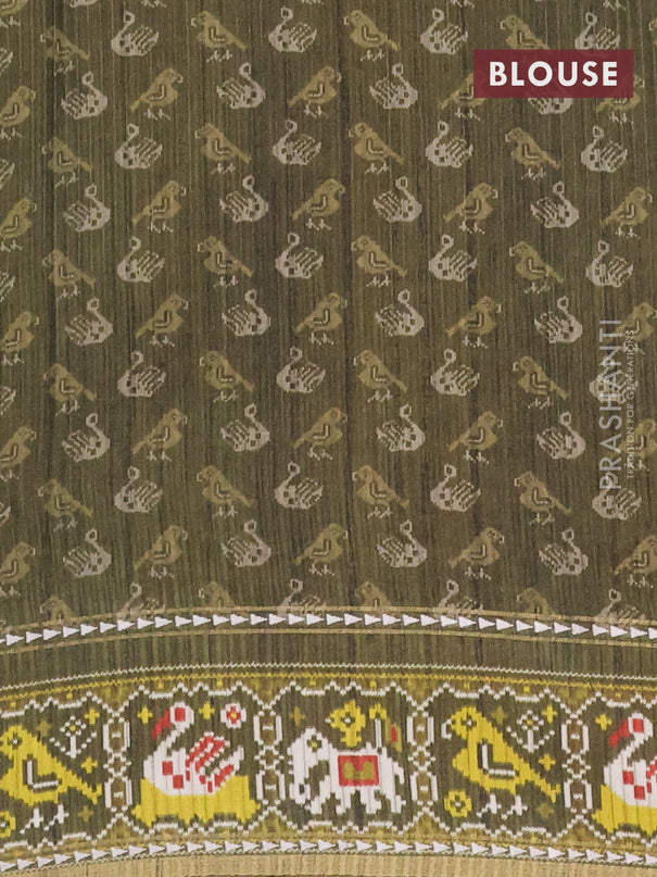 Semi tussar saree light green and sap green with plain body and patola printed border