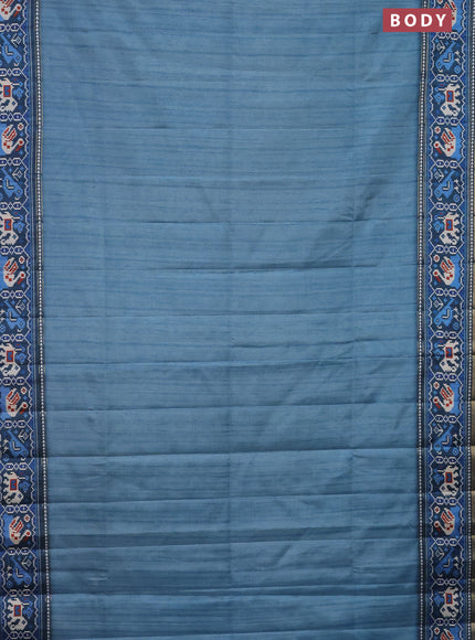 Semi tussar saree teal blue and peacock blue with plain body and patola printed border