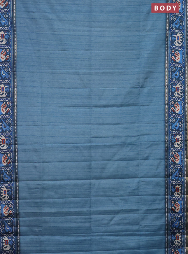 Semi tussar saree teal blue and peacock blue with plain body and patola printed border