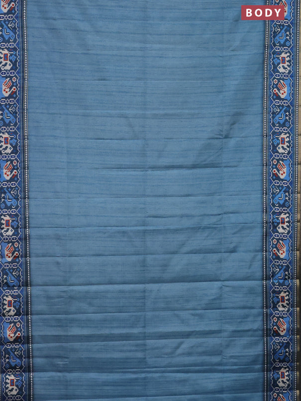 Semi tussar saree teal blue and peacock blue with plain body and patola printed border