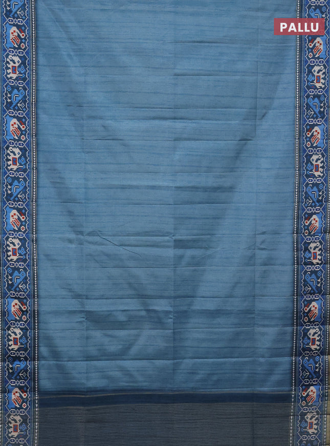 Semi tussar saree teal blue and peacock blue with plain body and patola printed border