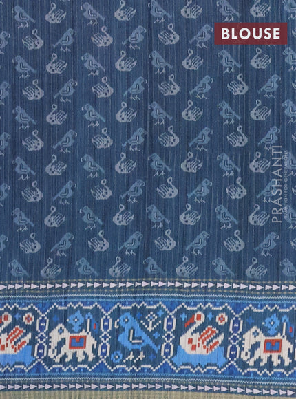Semi tussar saree teal blue and peacock blue with plain body and patola printed border