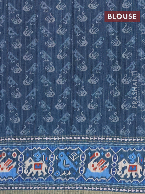 Semi tussar saree teal blue and peacock blue with plain body and patola printed border